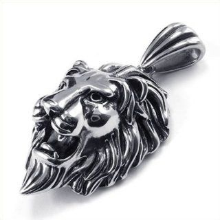 18" KONOV Jewelry Lion King Tribal Biker Mens Stainless Steel Necklace Pendant Silver 18 inch Chain Konov Lion Jewelry