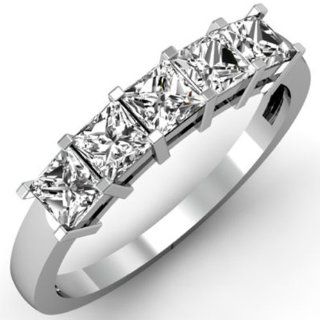 1.00 Carat (ctw) 14k White Gold Princess Cut White Diamond Ladies 5 Stone Bridal Wedding Band Anniversary Ring 1 CT Jewelry
