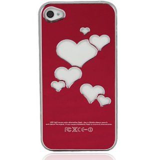 New Arrial Red Stainless Steel Wire Drawing LED Changed Sense Flash light Love Heart Case Cover For Apple iPhone 4/4G/4S Free Tracking Cell Phones & Accessories