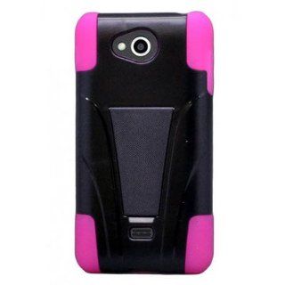 For LG Spirit 4G MS870 Hybrid Rubber Hard Case Pink Black with Y Shape Stand 