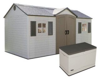 Lifetime 15 x 8 ft. Outdoor Garden Shed with Free 80 Gallon Storage Box   Storage Sheds