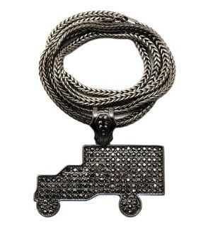 New Iced Out Hematite Rhinestone Pendant w/4mm 36" Franco Chain Necklace MP872HE Trukfit Chain Jewelry