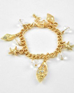 Gold and Crystal Sea Life Charm Bracelet Jewelry