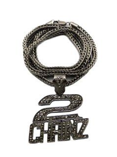 New Iced Out Hematite Rhinestone 2 Chainz Pendant w/4mm 36" Franco Chain Necklace MP873HEFC Jewelry