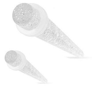 Clear Acrylic Ultra Glitter Taper with Clear O Rings   8G (3.2mm)   Sold as a Pair Jewelry