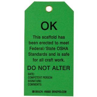 Brady 86682 5 3/4" Height, 3" Width, B 853 Cardstock, Black On Green Color Scaffolding Tag (Pack Of 100) Industrial Warning Signs