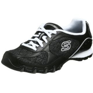 Skechers Women's Atmosphere Metallic Canvas Lace Up Sneaker,Black/White,5 M Shoes