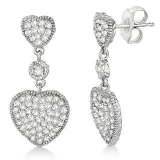 Milgrain Heart Shape Dangling Diamond Earrings 14k White Gold (0.65ct) Allurez Jewelry