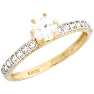 10k Yellow Gold Round Cut CZ Engagement Ring with Channel Set accents Jewelry