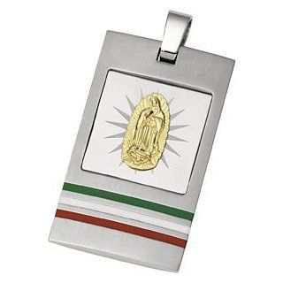 Joyas Alternativas™ Stainless Steel Guadalupe Dog Tag Pendant with Tri Color Enamel Pendant Necklaces Jewelry