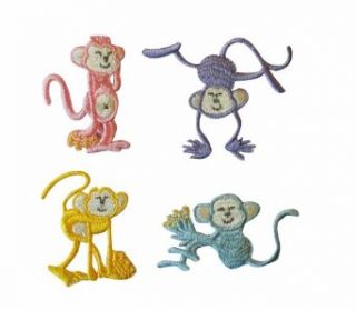 ID #1644ABCD Lot of 4 Monkeys Animal Embroidered Iron On Applique Patch