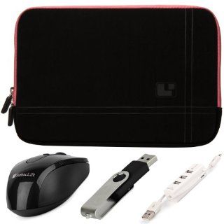 Pink Trim SumacLife Microsuede Sleeve with Neoprene Bubble Padding for Asus X502CA 15.6 inch Laptop + Black SumacLife Wireless USB Mouse and Adapter + Black 4GB Flash Memory Thumbdrive + Kallin Universal 3 Port USB Hub with Micro USB Charger Cable Compute