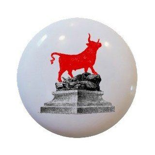 Red Bull Statue Ceramic Knobs Pulls Drawer Cabinet Vanity Closet 882   Cabinet And Furniture Knobs