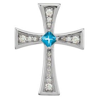Diamond and Swiss Blue Topaz 14k White Gold Cross Pendant Jewelry