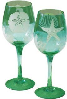 Sounds of the Sea, Etched Wine Glass 13 oz, Glass, 3.5x9.25 Inches, Assorted 2 Kitchen & Dining