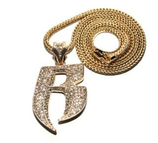 New Iced Out Rhinestone Ruff Ryder Pendant w/4mm 36" Franco Chain Necklace MP860G Gold Jewelry