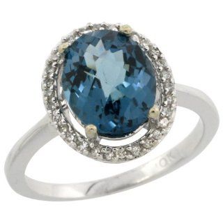 10K White Gold Diamond Natural London Blue Topaz Ring Oval 10x8mm, 1/2 inch wide, sizes 5 10 Jewelry