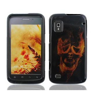 ZTE Warp N860 N 860 Black with Red Fire Flame Ghost Skull Design Snap On Cover Hard Case Cell Phone Protector Cell Phones & Accessories