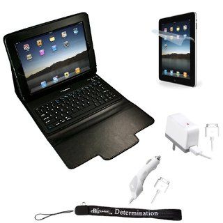 Delux Leather Portfolio Protector Case Cover with Built In Stand and Wireless Bluetooth Keyboard for Apple iPad & iPad 2 Tablet + Includes a Rapid Travel Car Charger and Home Wall Charger for your iPad Computers & Accessories