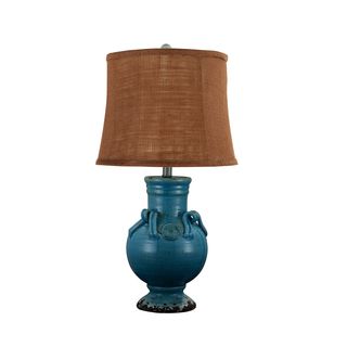 Cocoa Burlap Drum Shade Turquoise Lamp