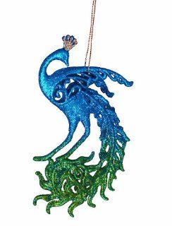 Regal Peacock Blue and Green Glitter Drenched Bird Christmas Ornament 6"   Decorative Hanging Ornaments