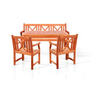 Vifah Bonsi Dining Set With Rectangulate Table, 3 seater Bench And 2 Armchairs Tan Size 4 Piece Sets