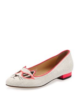 Womens Sunkissed Kitty Canvas Flat, Pink   Charlotte Olympia