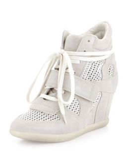 Bowie Mesh/Suede Sneaker Wedge, Off White
