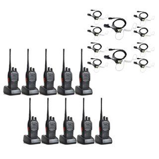 Baofeng BF 888S UHF 400 470MHz 16CH CTCSS/DCS With Earpiece Hand Held Mobile Amateur Radio Walkie Talkie 2 Way Radio Long Range Black 10 Pack and Retevis 2 pin Covert Air Acoustic Earpiece Headset 10 Pack High Quality  Frs Two Way Radios  Car Electron