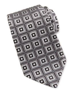 Modern Square Silk Jacquard Tie, Silver