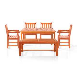 Vifah Bonsi Dining Set With Rectangulate Table, Backles Bench And 4 Armchairs Tan Size 6 Piece Sets