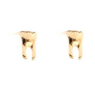 Molar Tooth Stud Earrings Gold Tone EA18 Tribal Cannibal Dental Grill Posts Fashion Jewelry Jewelry