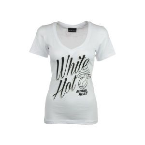 Miami Heat 5th & Ocean NBA Womens White Hot Script V Neck T Shirt