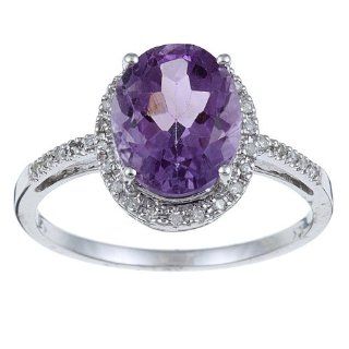 10k White Gold 2.6ct Oval Amethyst and Diamond Ring   size 8.5 Jewelry