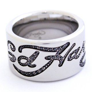 Ed Hardy Logo Men's Band Ring W/ Black Cz Stone Jewelry