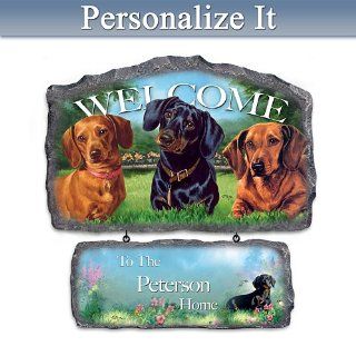 Lovable Dachshund Art Personalized Welcome Sign Wall Decor with Linda Picken Art   Wall Pediments