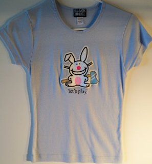 Women's Happy Bunny   Let's Play   Babydoll Blue Small T shirt 