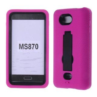 For Lg Spirit Ms 870 Hot Pink Skin Black Snap Stand + Hybrid Rubber Hard Snap On Case Accessories Cell Phones & Accessories