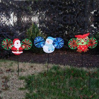 Christmas Santa Snowman and Owl Duel Garden Wind Spinners  Wind Sculptures  Patio, Lawn & Garden