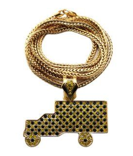 New Iced Out Yellow/Black Rhinestone Trukfit Pendant w/4mm 36" Franco Chain Necklace MP872G YLBK Jewelry