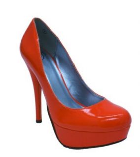 Jones By Delicious Platform Stiletto High heel Dress Pumps, neon orange patent, 7.5 M Shoes