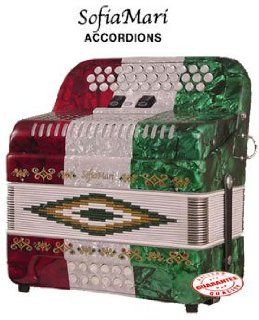 SOFIAMARI ACCORDION 3 SWITCH 34 BUTTON 12 BASS FBE RED/WHITE/BLUE Musical Instruments