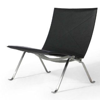 Poul Kjaerholm Style Leather Easy Chair with Brushed Steel Frame   Coffee Tables