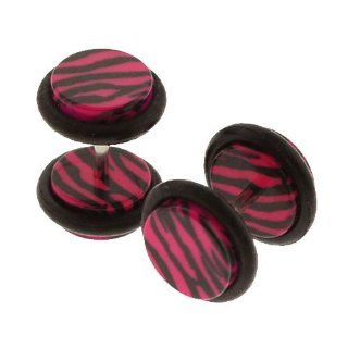 Fake Gauges Zebra Red Acrylic Fake Plugs 16 Gauge 0G Gauges Look   2 Pieces Body Piercing Tunnels Jewelry