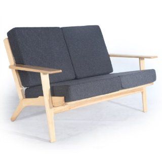 Kardiel Hans J Wegner Style Plank Loveseat, Charcoal Cashmere/Natural Wood   Living Room Chairs