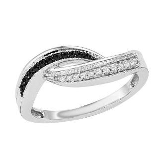 Black/White Diamond Ring 1/8 ct tw Round cut Sterling Silver Size 8.5 GemBlvd Jewelry