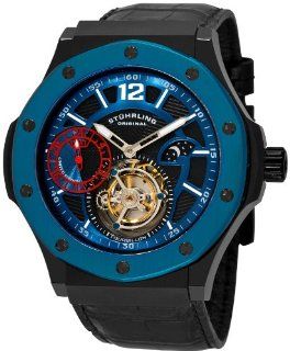 Stuhrling Original Men's 160E.335651 Apocalypse Revelation Tourbillon GMT AM/PM Indicator Blue Bezel Black Crocodile Strap Watch at  Men's Watch store.