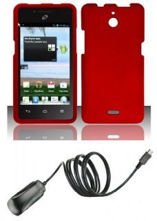 Huawei Ascend Plus H881C   Premium Accessory Kit   Red Hard Cover Case + ATOM LED Keychain Light + Micro USB Wall Charger Cell Phones & Accessories