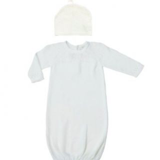 Angel Dear Sweater Layette Gown & Hat Outfit Set, Pointelle Ivory (0 3 Months, Ivory) Clothing