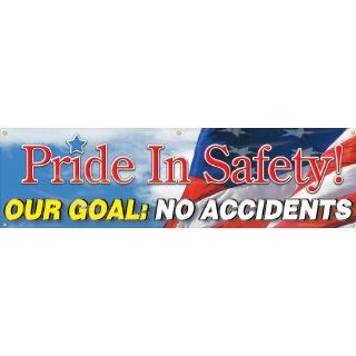 Accuform Signs MBR882 Reinforced Vinyl Motivational Vertical Banner "Pride In Safety OUR GOAL NO ACCIDENTS" with Metal Grommets and American Flag Graphic, 28" Width x 8' Length Industrial Warning Signs